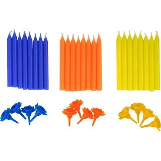 Dr. Oetker "Maus" Kerzen DieMaus, farbige Geburtstagskerzen, Farbkerzen für Kuchen und Torten, hochwertige Kuchenkerzen (Farbe: Orange, Blau, Gelb), Menge: 1 x 24 Kerzen, 1 x 12 Halter - Orange, Blau, Gelb