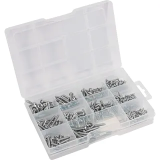 Connex Blechschrauben-Sortiment 265-teilig - Diverse Größen - Linsenkopf - PH Phillips-Antrieb - Vollgewinde - Verzinkt / Schrauben-Set / Sortimentskasten / DP8500119