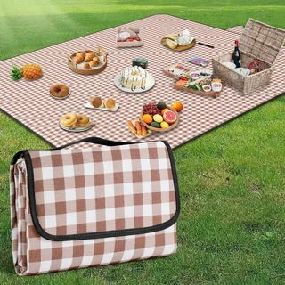 YAOMAISI Bequeme Picknickdecke, 200 x 200 cm, große Stranddecke, Campingdecke, mit Griff, wasserdichte Unterseite, maschinenwaschbar, faltbar, Wanderdecke, weich und trag