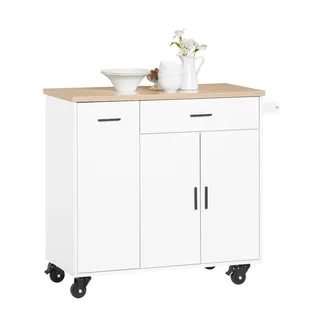 SoBuy Küchenwagen auf Rollen, Kücheninsel, Weiß-Natur , Holzwerkstoff , 105x92x46 cm , Esszimmer, Servierwagen