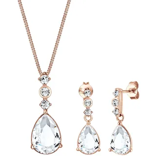 Elli PREMIUM Schmuckset Damen Tropfen Edel mit Kristalle in 925 Sterling Silber Rosé vergoldet