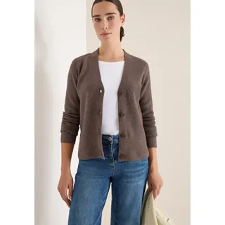 Cardigan CECIL, Damen, Gr. XL (44), mushroom taupe melange, Strick, Obermaterial: 37% Baumwolle, 34% Polyacryl, 26% Polyester, 3% Elasthan, meliert, normal hüftbedeckend, V-Ausschnitt, Flachstrickbündchen, Strickjacken Cardigan, mit Strukturdetail und Knopfleiste