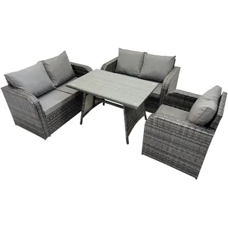 fimous Polyrattan Gartenmöbel, Set mit Esstisch Sesseln Love Sofa Dunkelgrau Gemischt