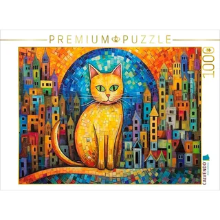 CALVENDO Puzzle Katze Im Stil von Friedensreich Hundertwasser | 1000 Teile Lege-Größe 64x48cm Foto-Puzzle für glückliche Stunden