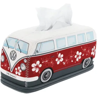 BRISA VW Collection - Volkswagen Neopren Kosmetik-Servietten-Spender-Papier-Taschentuch-Tissue-Box fürs Bad im T1 Bulli Bus Design (Hibiskus/Rot)