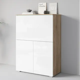 Home affaire PC-Schrank "Vera, Sekretär, Home-Office-Schreibtisch mit LED-Beleuchtung" 1 Stk. tlg. Multifunktional mit Stauraum, klappbare Tischfläche, LED, B 90 cm, sonoma, weiß hochglanz