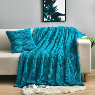 YUSOKI Luxuriöse doppelseitige Kunstfell-Überwurfdecke (ohne Kissen), türkis, weich, flauschig, gemütlich, aquamarinblau, Plüschdecke für Couch, Bett, Sofa, Damen, Teenager, Mädchen, Geschenk