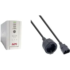 APC Back-UPS CS - BK650EI - Unterbrechungsfreie Stromversorg 650VA (4 Ausgänge IEC, Überspannungsschutz) & Netz Adapter Kabel, Inline®, Kaltgeräte C14 auf Schuko Buchse, 1m (1 Stück)