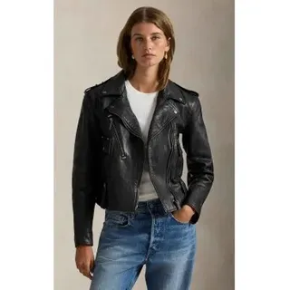 Polo Ralph Lauren für Damen. 211939939001 Eng anliegende Lederjacke schwarz (M), Lässig