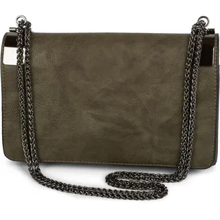 Stylebreaker Clutch, Abendtasche mit Metallspangen und Gliederkette, Vintage Design, Damen 02012046, Farbe:Oliv