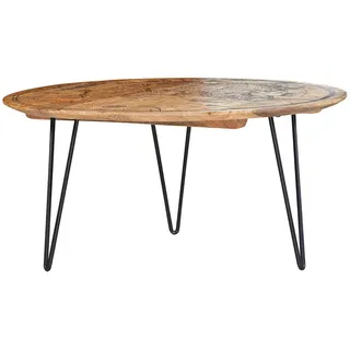 Landscape Couchtisch , Braun , Holz , Mangoholz , massiv , rund , Rundrohr , 90x44x90 cm , Wohnzimmer, Wohnzimmertische, Couchtische, Couchtische rund