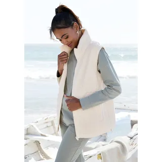 Fleeceweste ELBSAND, Damen, Gr. 42, beige (creme), Obermaterial: 100% Polyester, unifarben, gerade hüftlang, Westen Fleeceweste, mit seitlichen Reißverschlüssen und hohem Kragen, Topseller