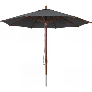 MCW Gastronomie Holz-Sonnenschirm C57b Polyester/Holz Rund Seilzug Stoßsicher Anthrazit