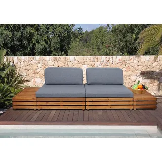 Garten-Garnitur HWC-L28, Lounge-Set Sitzgruppe Lounge-Sessel Sofa, Spun Poly Akazie Holz MVG Polster dunkelgrau - Grau