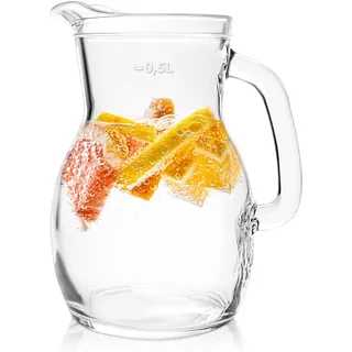 KONZEPT Hochwertiger Wasserkrug Glas 500ml 1 Stk. Glaskrug Perfekt für Wasser, Milch, Säfte Wasserkanne mit ergonomischem Griff – In verschiedenen Größen erhältlich