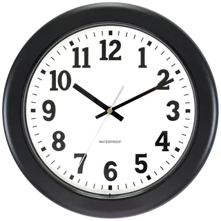 KIZLOC 30 cm Outdoor Uhr Garten Wasserfest, Gartenuhr Außen Wetterfest, Leicht Ablesbare Lautlose Batteriebetriebene Runde Wanduhr für Draußen Pool Balkon Badezimmer (Schwarz)