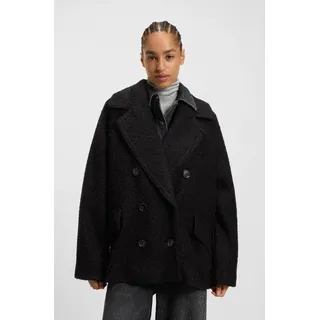 Caban BOSS ORANGE "Cabani Premium Damenmode", Damen, Gr. 42, schwarz 001, Bouclé, Obermaterial: 60% Polyester, 40% Wolle, unifarben, relaxed fit Po-bedeckend, gerader Abschluss, Mäntel Caban, im Boxy-Fit mit Bouclé-Struktur