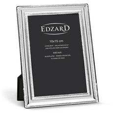 EDZARD Bilderrahmen Matera für Foto 10 x 15 cm, edel versilbert, anlaufgeschützt, mit Samtrücken, inkl. 2 Aufhängern, Fotorahmen zum Stellen und Hängen