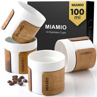 MIAMIO - Keramik Espressotassen/Espressobecher ohne Henkel (100ml) (Weiß)