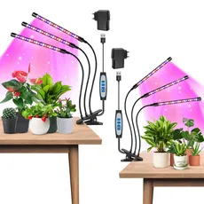 Garpsen Pflanzenlampe LED, 2PCS 3 Heads Pflanzenlampe Vollspektrum für Zimmerpflanzen, 120 LEDs Pflanzenlicht, with 3 Modi Wechseln & Auto ON/Off 6/12/16H Timer, 5 Helligkeitsstufen