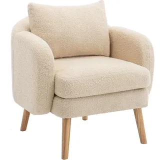Redom Sessel Lammfell-Optik mit Rückenkissen, extra dickem Sitzkissen 71/72/71 cm Beige , Textil , 72x71x71 cm , Wohnzimmer, Sessel, Polstersessel