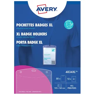 Avery 50 Hüllen Badges groß + Druckbare 52 Inserts – 148 x 105 – Transparent (4834 x L)