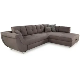 luma-home Ecksofa mit Schlaffunktion und großem Bettkasten, seitenverkehrt montierbar B330/T207/H90 cm, Liegefl. 153x270 cm, Mikrofaser Braun / 15231 , Textil , Füllung: Polyurethan (Pur) , Ottomane links, L-Form, rechts montierbar, seitenverkehrt montierbar, Eckteil, Ottomane rechts, links montierbar,L-Form , 330x207 cm , Wohnzimmer, Sofas & Couches, Wohnlandschaften, Ecksofas
