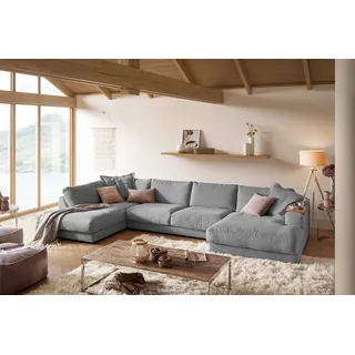 KAWOLA Sofa MADELINE Wohnlandschaft U-Form Cord grau Longchair rechts