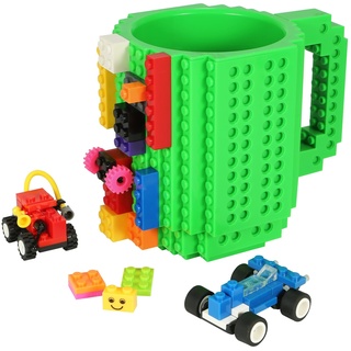 Lumsburry Build-on Bricks Tassen Becher, Kreative DIY Kaffeetasse Baustein Kaffee Tee Trinken Spaß Trinken Geschenk (Grün)