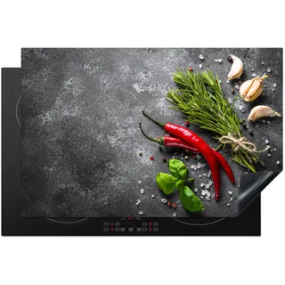KitchenYeah© Herdabdeckplatte Einteilig Küche Glaskeramikkochfeld Abdeckplatte | 80x52 cm - Glaskeramikkochfeld Abdeckung Induktionskochfeld Schutzmatte Pfeffer - Kräuter - Gewürze - Beton