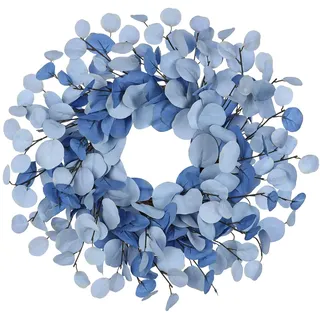 Künstlicher Eukalyptuskranz Ø 46 cm – Türkranz mit Grapevine-Basis, Dekokranz in Blau – Kunstkranz für Haustür, Wanddeko, Fenster & Herbst Frühling Dekoration