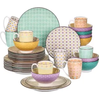 Crystal Serviesset – Tafelservice – Color – 8 Personen – 32-teilig – Keramik – Kleine Teller – Bunte Präsentation - Bunt