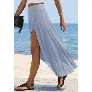 Maxirock LASCANA, Damen, Gr. 38, blau (rauchblau), Jersey, Obermaterial: 95% Viskose, 5% Elasthan, unifarben, figurumspielend knöchellang, Röcke Maxirock, mit integrierter Shorts und kleiner Tasche, Strandrock, Sommerrock, Topseller