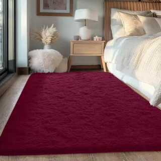 Kuscheliger Hochflor-Teppich für Wohnzimmer Schlafzimmer|Bordeaux 90x150cm | FVVRAX Shaggy Teppich – Weicher Hochflor Teppich mit Anti-Rutsch-Unterseite | Kuscheliger Teppich für Kinder & Haustiere