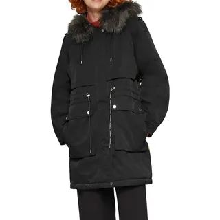 QS Damen 2149857 Mantel mit abnehmbarem Kunstfell, Grau/Schwarz 9999, XS