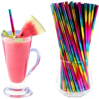 Jodsen 100 Stück Biologisch Abbaubare Bunt Gestreifte Papier Strohhalme, Regenbogenfarbene Trinkhalme für Säfte Cocktail Bubble Tea, Deko für Geburtstag Hochzeiten