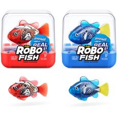 ROBO ALIVE Robo Fish Series 3 Roboter-Fisch, 2er Pack, Blau und Rot, schwimmt in mehrere Richtungen, batteriebetrieben, Spielzeugfisch, Poolspielzeug
