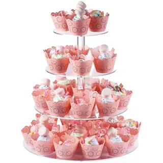 Tortenständer mit 4 Ebenen, Groß Runder Cupcake-Ständer aus Acryl 30,5 Zentimeter/ 12 Zoll, Transparenter Tortenstützen Dessert-Gebäckturm Muffinständer für Hochzeit, Geburtstag, Mottoparty, Babyparty