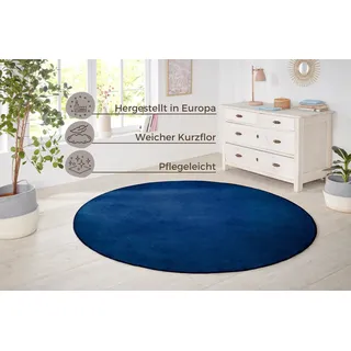 HANSE HOME "Shashi" Gr. 10, blau Dunkelblau, Ø:200cm, Kunstfaser, Teppiche, Teppich, Kurzflor, Unifarben, Teppich, Weich, Esszimmer, Kinderzimmer, Flur,