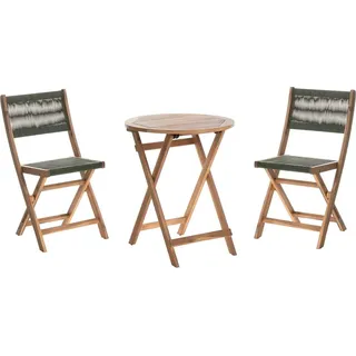 Beliani Bistro Set Grün Akazienholz mit Seilgeflecht 1 Gartentisch 2 Gartenstühle Klappbar Skandinavisches Modernes Design Gartenmöbel Balkonmöbel - Grün/Braun