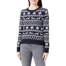 ONLY Damen Weihnachts Strick-Pullover ONLXmas Snowflake 15302950 Night Sky XL