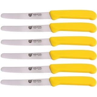 GRÄWE Tafelmesser 6 Stück, Messerset zum Schneiden, 6er Pack Brötchenmesser, Frühstücksmesser mit einseitigem Wellenschliff, Brotmesser, scharfe Messer für Brotzeit, 21 cm - Gelb