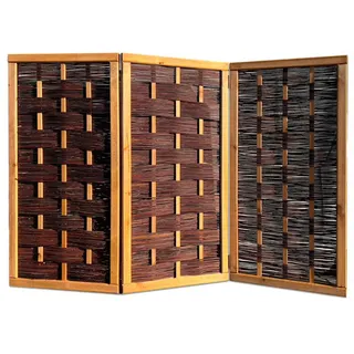 Noor Weiden Paravent Deluxe - Sichtschutz 3-teilig klappbar für Outdoor - wetterfester Windschutz für Terrasse, Garten und Balkon - geflochtene Trennwand mit Kiefernrahmen Gesamtgröße 120x180 cm