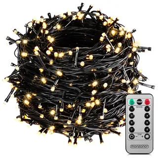 monzana Monzana® Lichterkette 40m 400 LED Warmweiß Fernbedienung Timer Innen Außen 8 Modi Dimmbar IP44 Wetterfest Stecker Weihnachten Weihnachtsbeleuchtung Wa... - Schwarz
