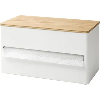 Yamazaki 1645 RIN Küchenrollenhalter, weiß, Stahl/Holz/Silikon, minimalistisch, 16,2 x 31,2 x 17 cm