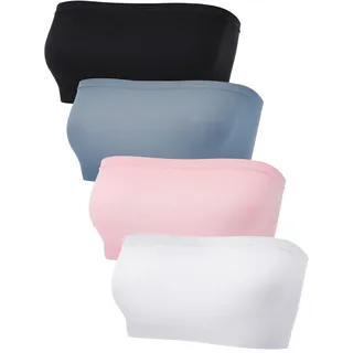 Blulu 4 Stück Damen Bandeau BH Trägerlos Bralette Nahtlos Bandeau Nicht Gepolstert Stretch Top BH, Hellblau, Rosa, Weiß, Schwarz, Medium