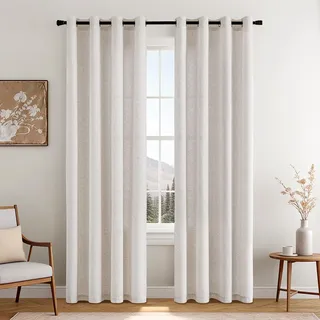MIULEE Leinen Vorhang Halbtransparent mit Ösen 2er Set 140X245 cm, Natur Leinenvorhang Transparent für Wohnzimmer Schlafzimmer Fenster, Modern Leinengardine Voile Weiß Gardinen Leinenoptik
