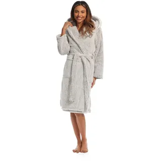 Light & Shade Pretty Woman PWD2164 Damen Koralle Supersoft Fleece Morgenmantel Bademantel, Grau/Weiß, S/M