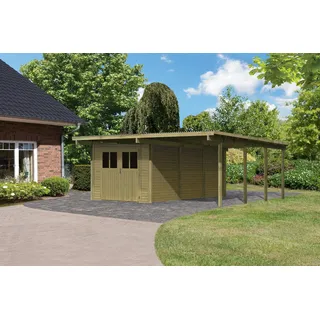 Karibu Doppelcarport Eco 5,09 x 5,76 m braun inkl. Abstellraum