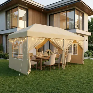 SONGMICS Faltzelt 6 x 3 m, mit Seitenwänden, stabil, tragbar, Pavillon für Garten, Hof, Party, Sonnenschutz, beige - Beige